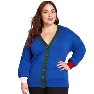 ModCloth Primary Layer Cardigan 3X Blue Colorblock Oversized Cottagecore Retro